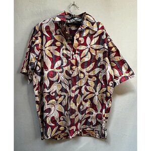 Go Barefoot Men's Hombre Pareau Placket Reverse Print Shirt Large Sort Sleeve